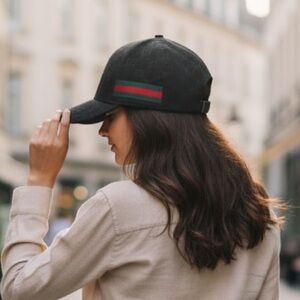 Original black monogram Canvas Baseball Hat Web red green stripe pattern New